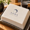 Illustrative custom restaurant branding on disposable paper napkins
