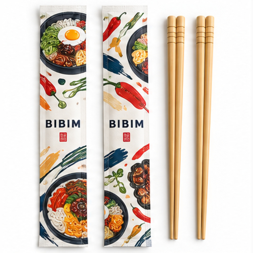 Bamboo Chopsticks with Full-Color Custom Sleeves with illustrative sample branding