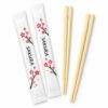 Bamboo Twin Chopsticks with Custom Sleeves - reference-based disposable bamboo shape with illustrative custom sleeves