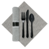7.5 in x 4.25 in Pre-rolled Linen-Like Natural CaterWrap Gray Onyx Dinner Napkins with Black Cutlery 100 ct.